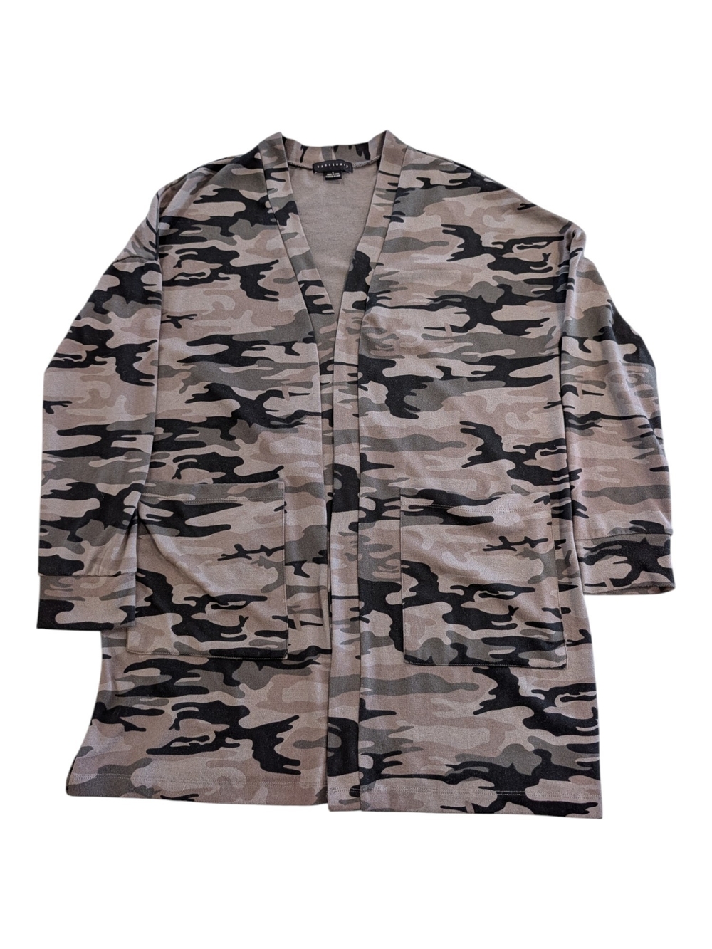 Sanctuary Taupe & Black Camo Open-Front Cardigan